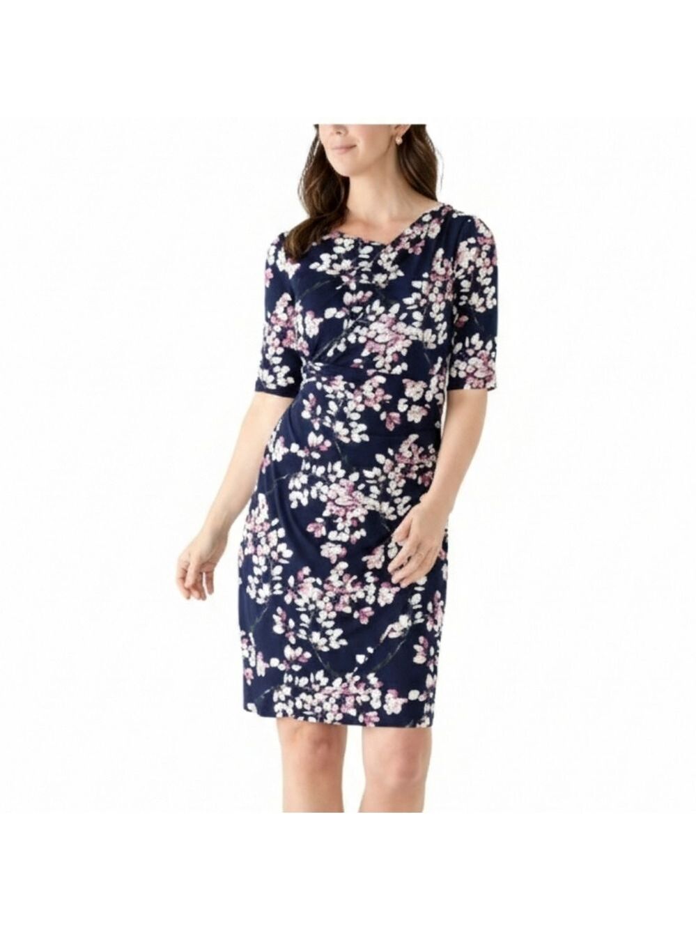 NWT Connected Apparel Knee-Length Faux Wrap Floral Dress, Size 12